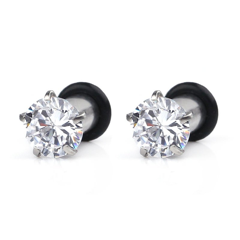 Ruifan 316L Surgical Steel Single Flare Prong Set Clear CZ Ear Stretcher Expander Plugs Piercing Gauge with O-Ring 6G(4mm)- Sold As a Pair - Image 1